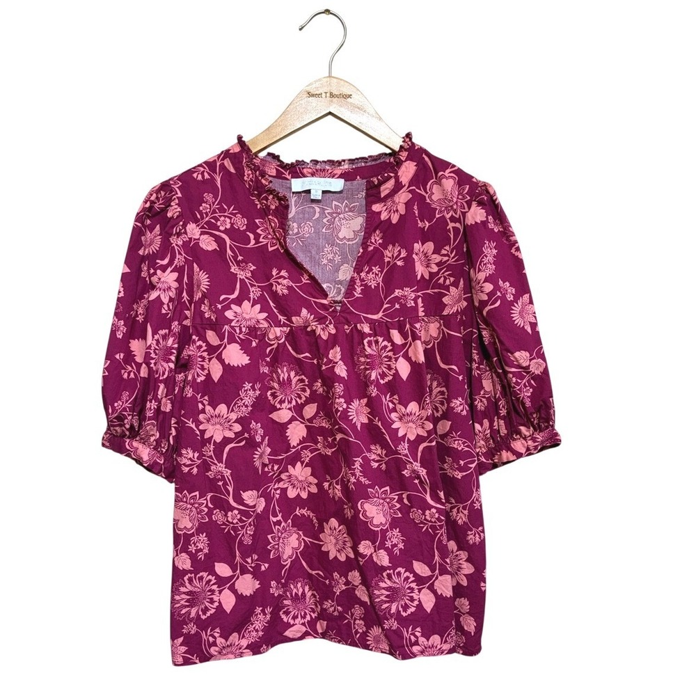 Sugarlips Size XL Cotton Ruffled Vneck Puff Sleeve Peasant Blouse Cottagecore